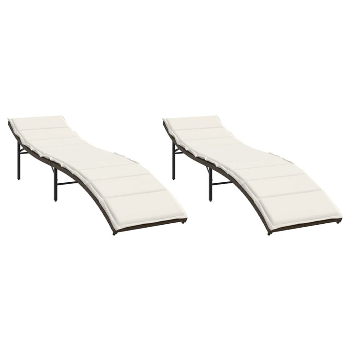 Sonnenliegen 2 Stk. mit Auflagen Braun Poly Rattan