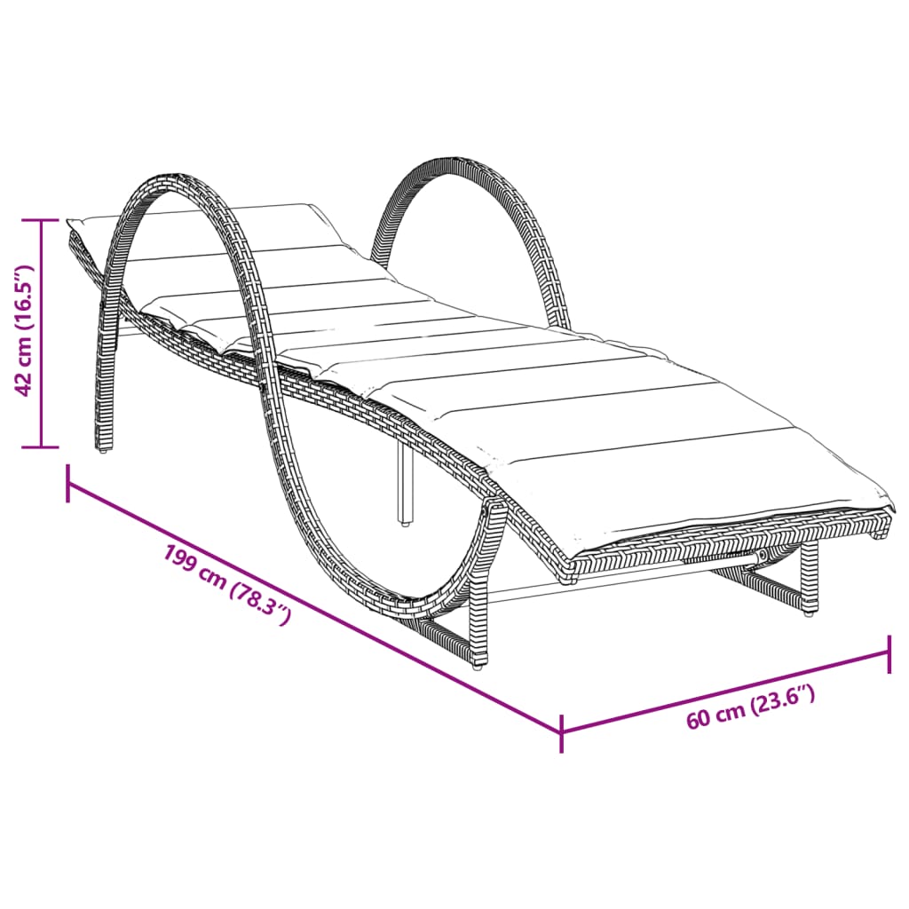 Sonnenliegen 2 Stk. mit Auflagen Schwarz Poly Rattan