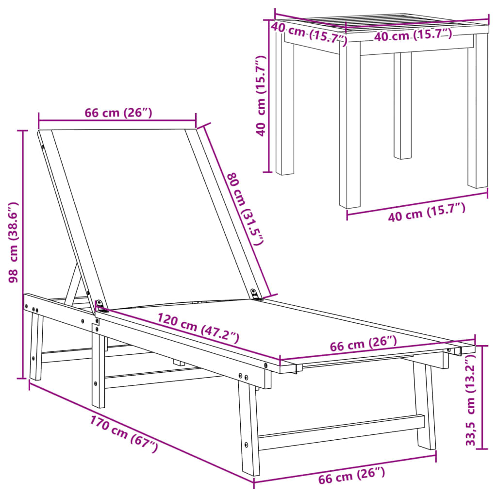 Tumbonas 2 piezas con mesa crema madera maciza acacia textilene