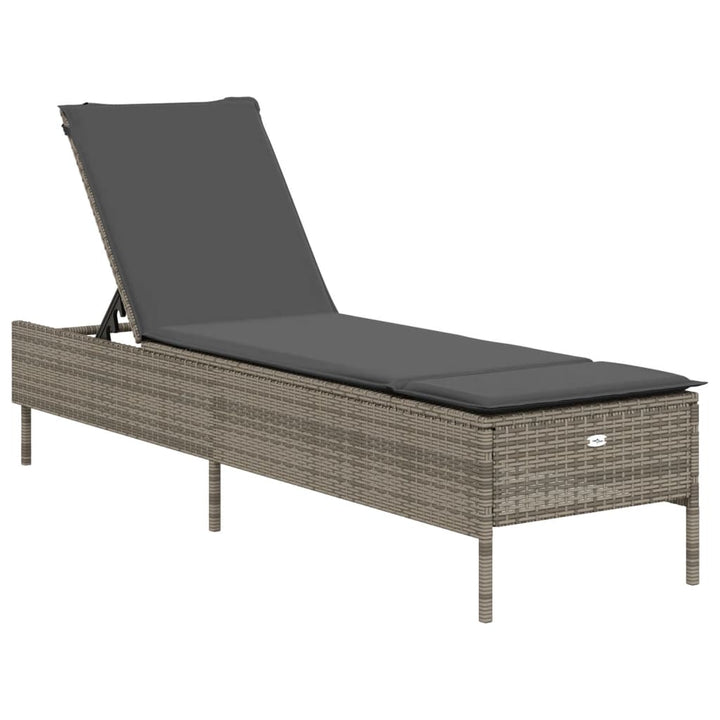 3-tlg. Sonnenliegen-Set mit Auflage Grau Poly Rattan