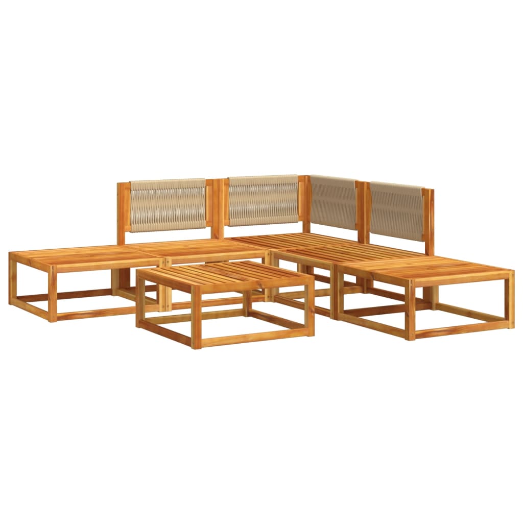 6 uds. Conjunto de sofás de jardín con cojines de madera maciza de acacia.