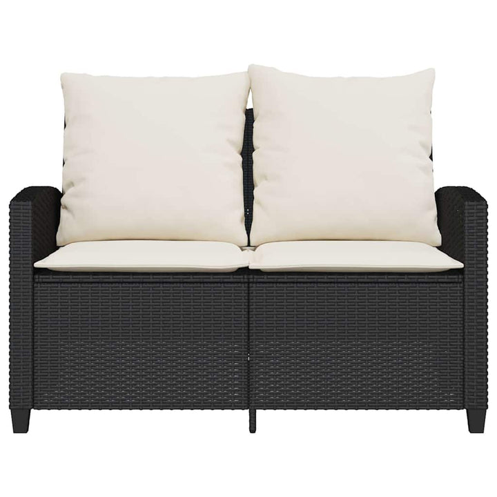 Gartensofa 2-Sitzer mit Kissen & Tisch Schwarz Poly Rattan