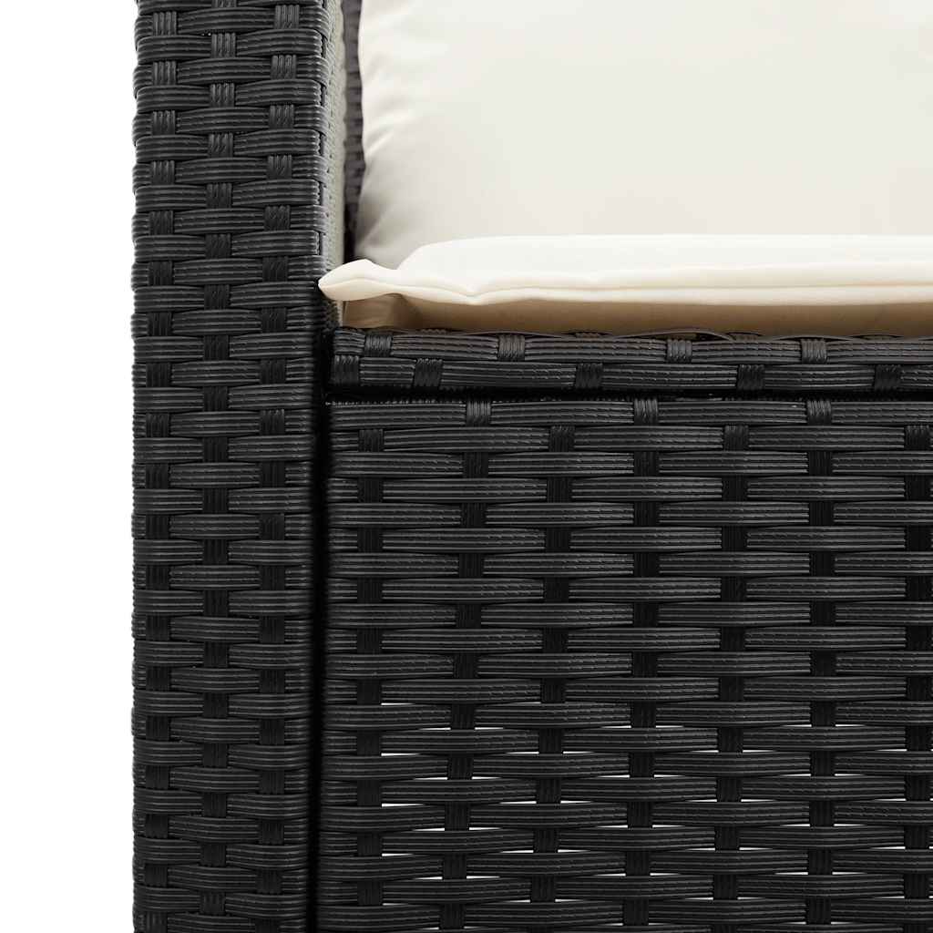 Gartensofa 2-Sitzer mit Kissen & Tisch Schwarz Poly Rattan