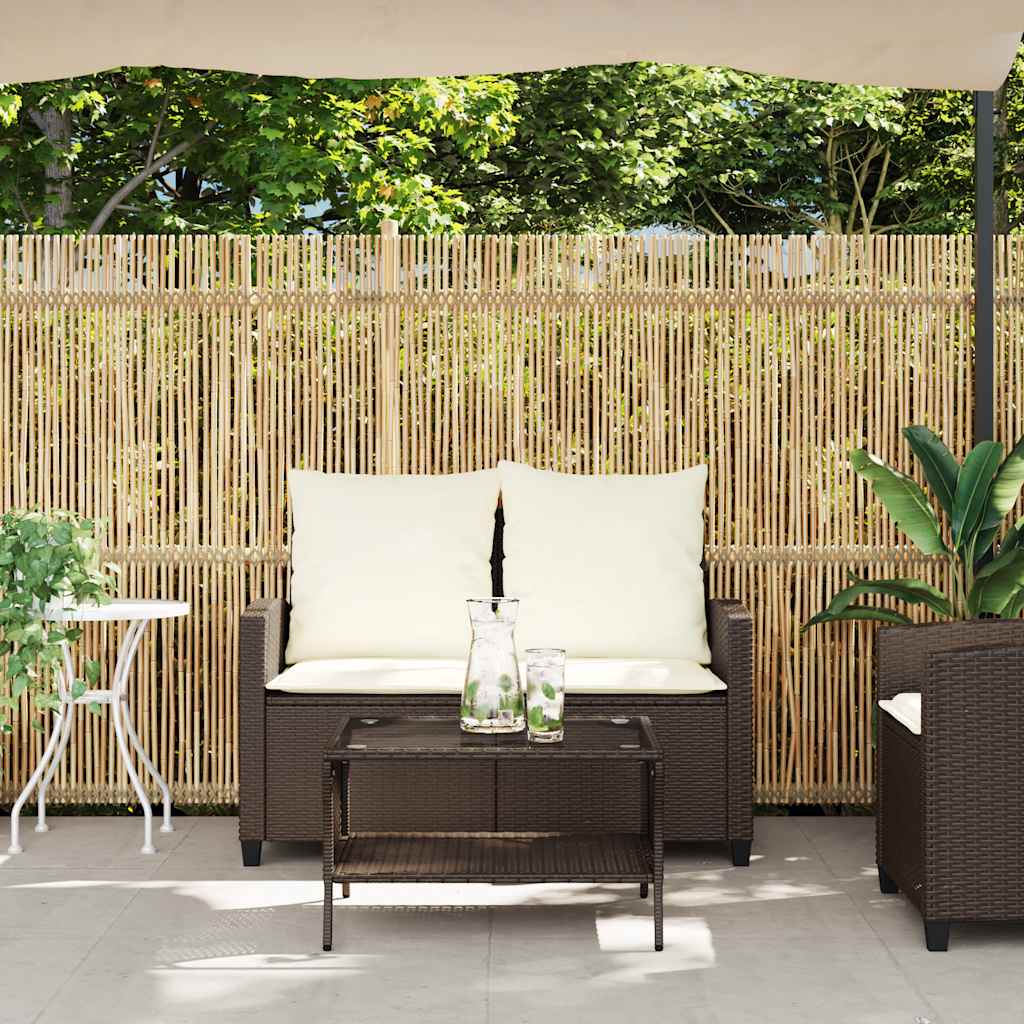 Gartensofa 2-Sitzer mit Kissen & Tisch Braun Poly Rattan