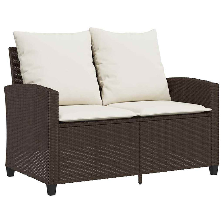 Gartensofa 2-Sitzer mit Kissen & Tisch Braun Poly Rattan