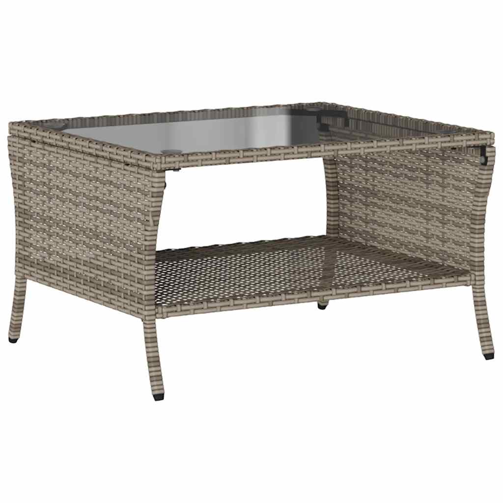 Gartensofa 2-Sitzer mit Kissen & Tisch Grau Poly Rattan