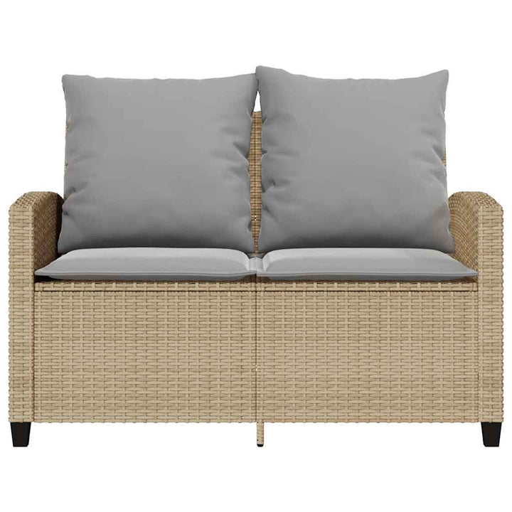 Gartensofa 2-Sitzer mit Kissen & Tisch Beige Poly Rattan