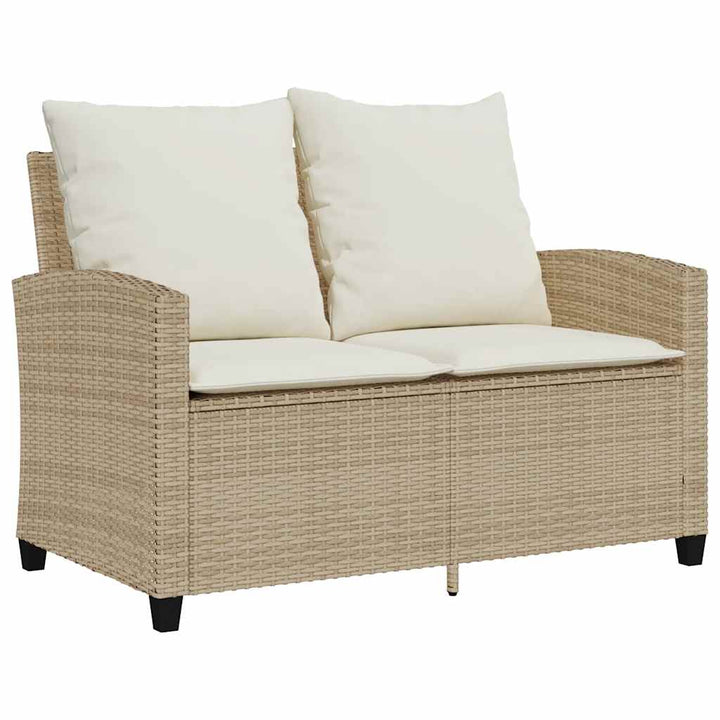 Gartensofa 2-Sitzer mit Kissen & Tisch Beige Poly Rattan