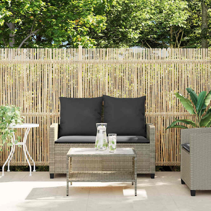 Gartensofa 2-Sitzer mit Kissen & Tisch Hellgrau Poly Rattan