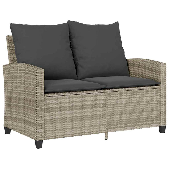 Gartensofa 2-Sitzer mit Kissen & Tisch Hellgrau Poly Rattan