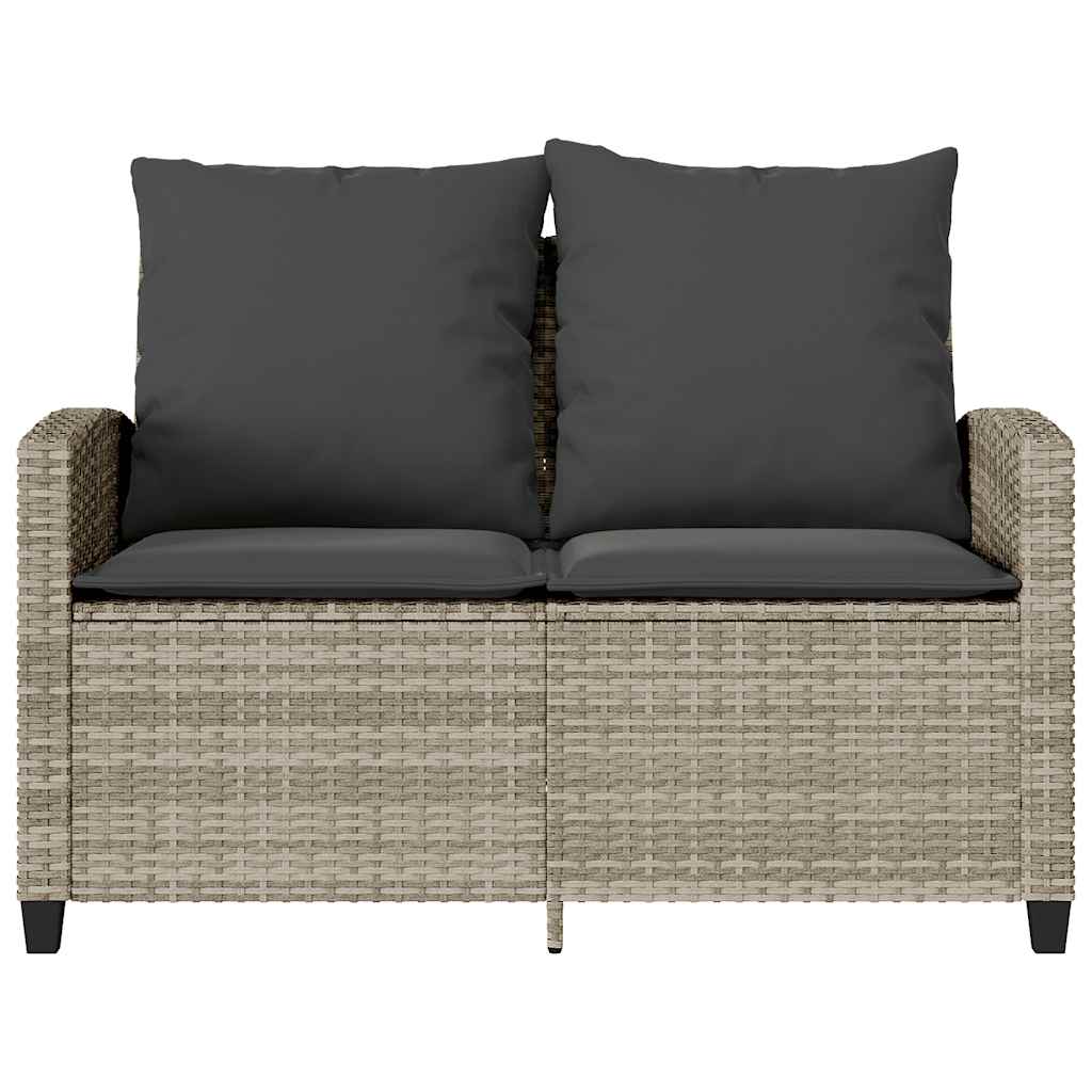 Gartensofa 2-Sitzer mit Kissen & Tisch Hellgrau Poly Rattan