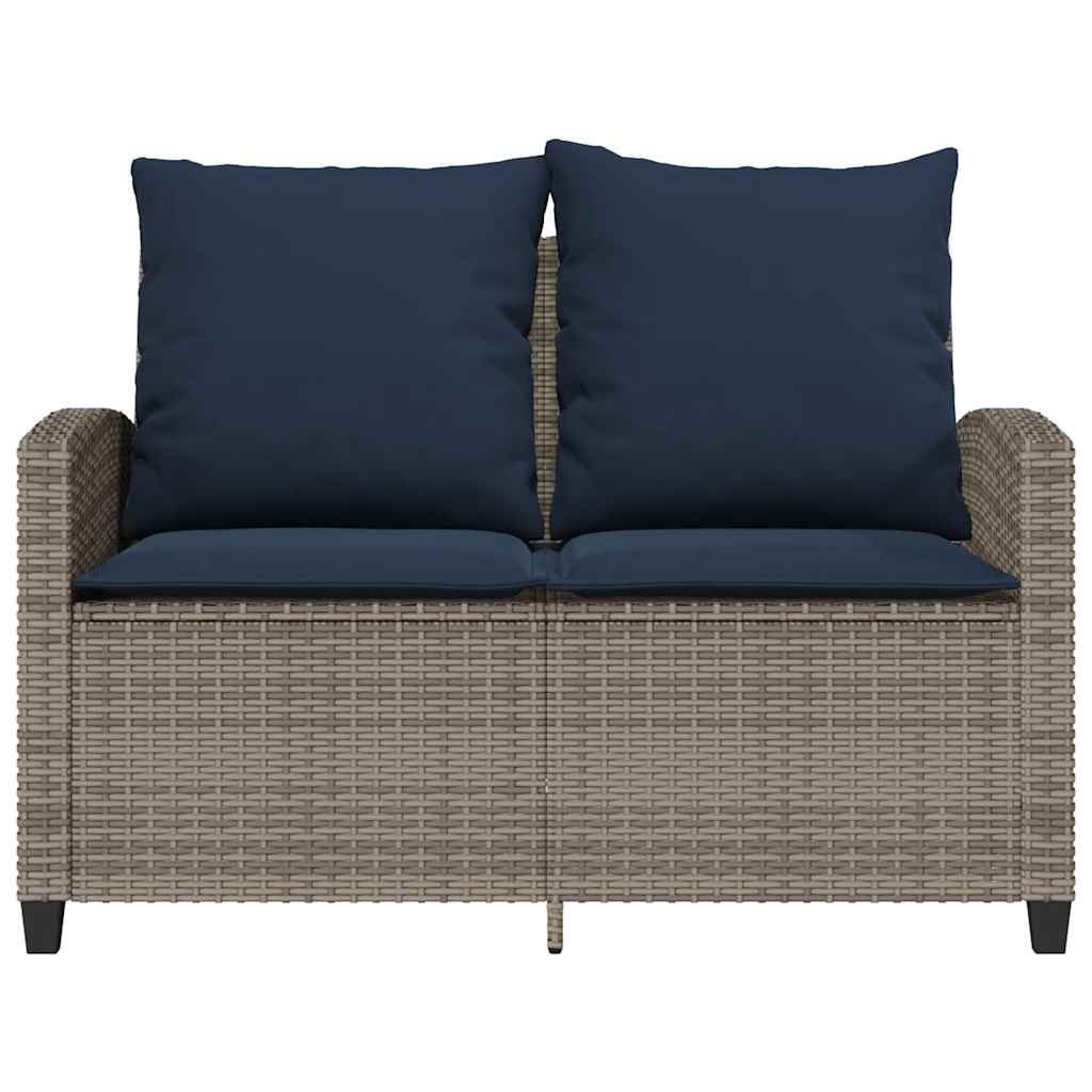 Gartensofa 2-Sitzer mit Kissen & Tisch Grau Poly Rattan