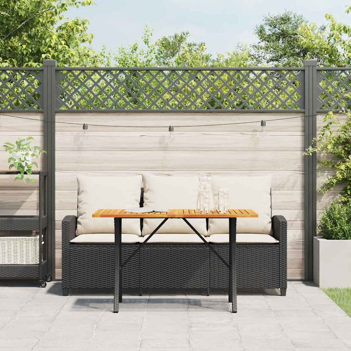 Gartensofa 3-Sitzer mit Kissen & Tisch Schwarz Poly Rattan