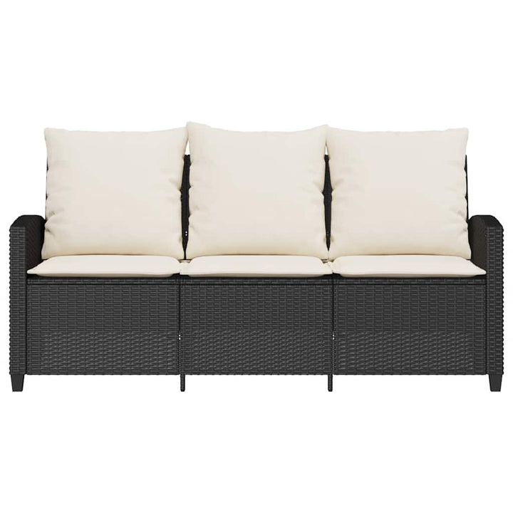 Gartensofa 3-Sitzer mit Kissen & Tisch Schwarz Poly Rattan