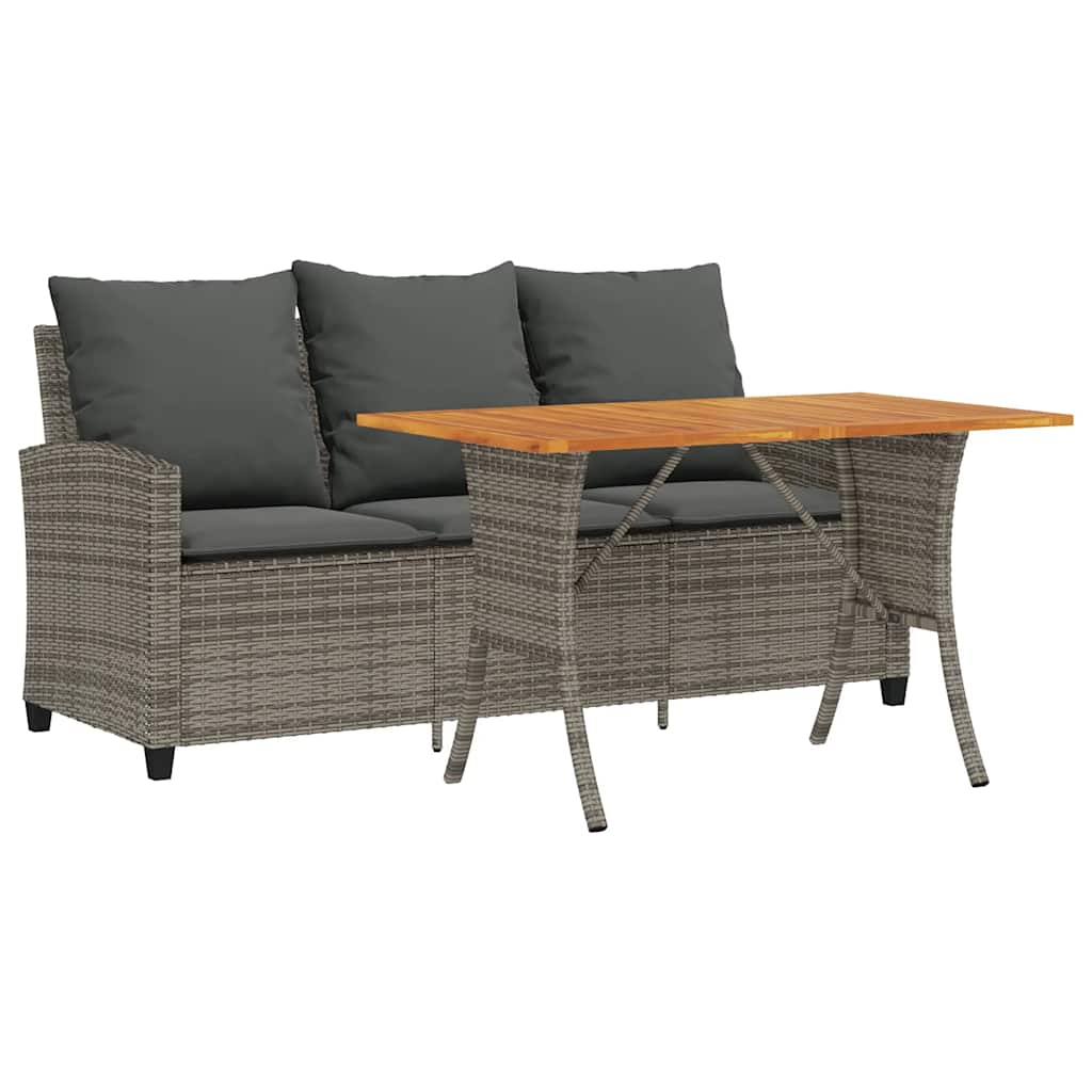 Gartensofa 3-Sitzer mit Kissen & Tisch Grau Poly Rattan