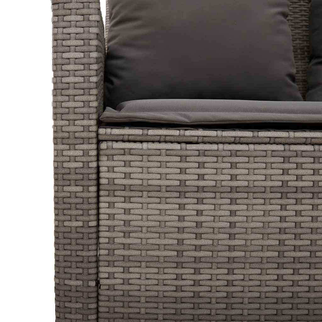 Gartensofa 3-Sitzer mit Kissen & Tisch Grau Poly Rattan