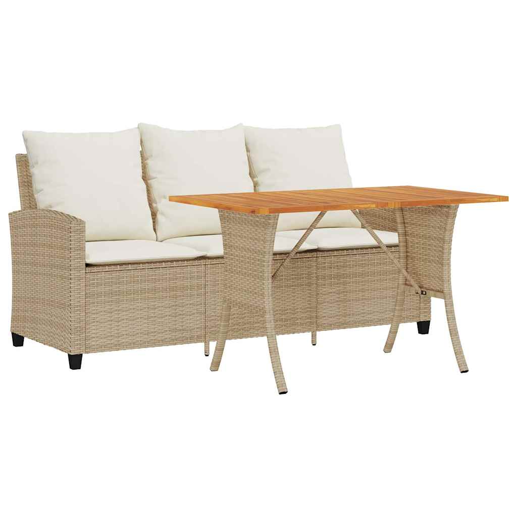 Gartensofa 3-Sitzer mit Kissen & Tisch Beige Poly Rattan