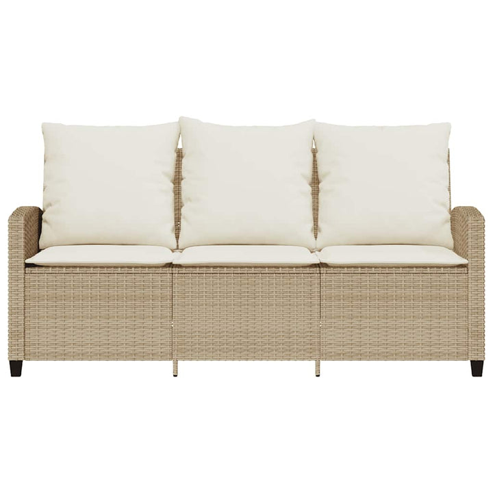 Gartensofa 3-Sitzer mit Kissen & Tisch Beige Poly Rattan