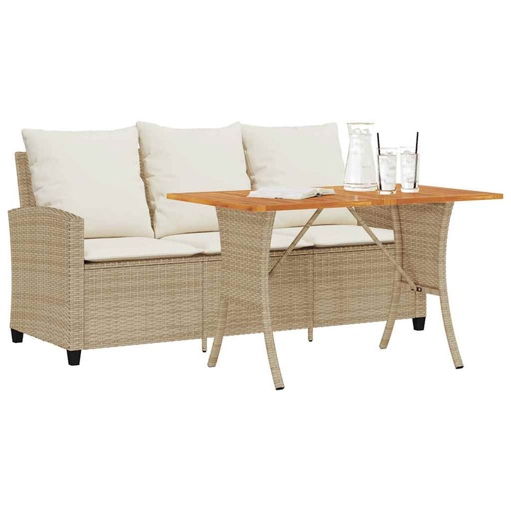 Gartensofa 3-Sitzer mit Kissen & Tisch Beige Poly Rattan