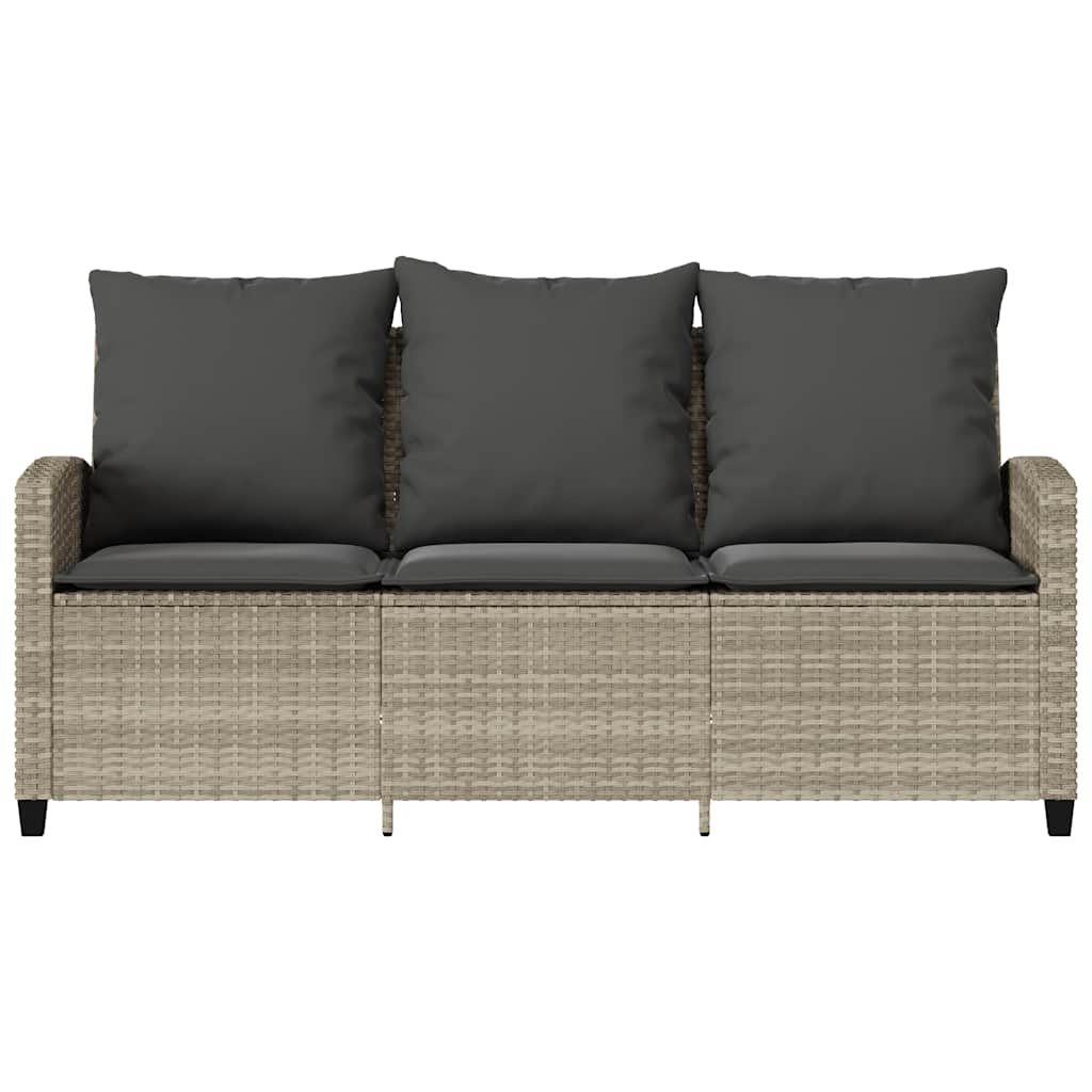 Gartensofa 3-Sitzer mit Kissen & Tisch Hellgrau Poly Rattan