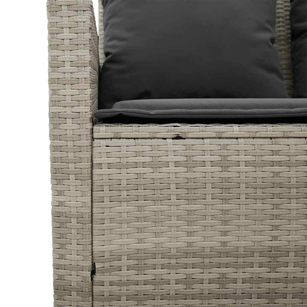 Gartensofa 3-Sitzer mit Kissen & Tisch Hellgrau Poly Rattan