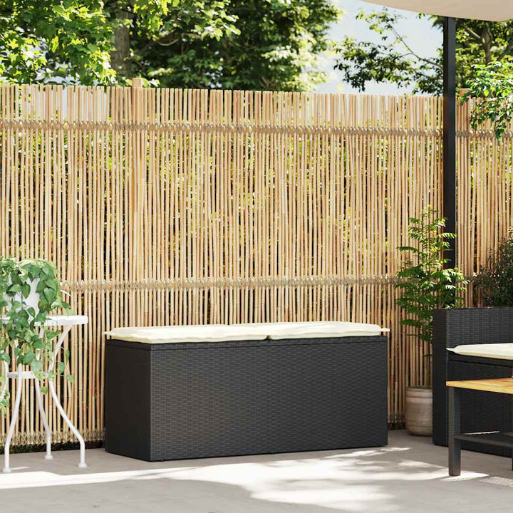 Gartenbank mit Kissen Schwarz 110x40x44 cm Poly Rattan