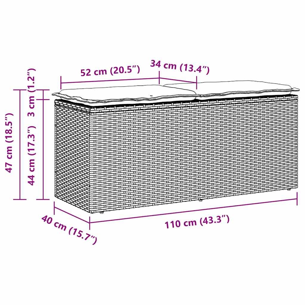 Gartenbank mit Kissen Schwarz 110x40x44 cm Poly Rattan