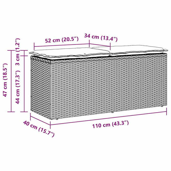 Gartenbank mit Kissen Schwarz 110x40x44 cm Poly Rattan