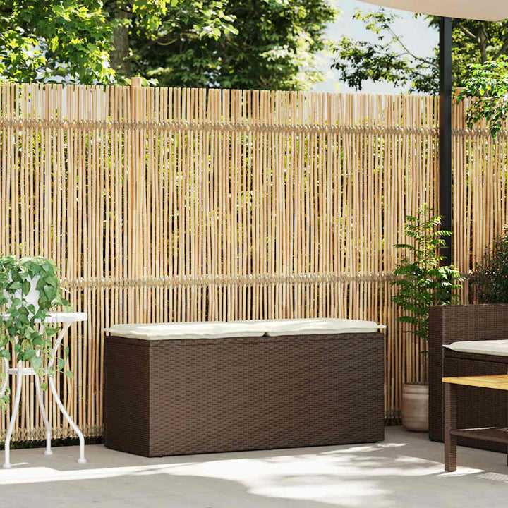 Gartenbank mit Kissen Braun 110x40x44 cm Poly Rattan