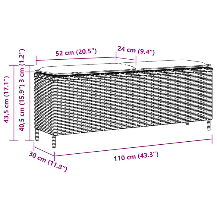 Gartenbank mit Kissen Braun 110x30x40,5 cm Poly Rattan