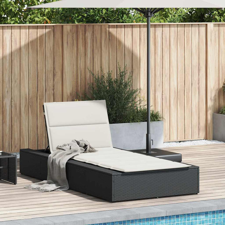 Sonnenliege mit schwebender Auflage Schwarz Poly Rattan