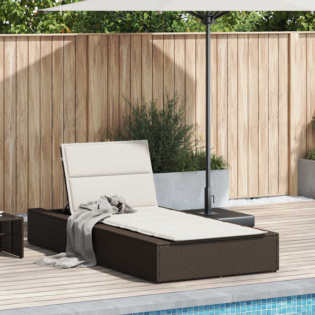 Sonnenliege mit schwebender Auflage Braun Poly Rattan