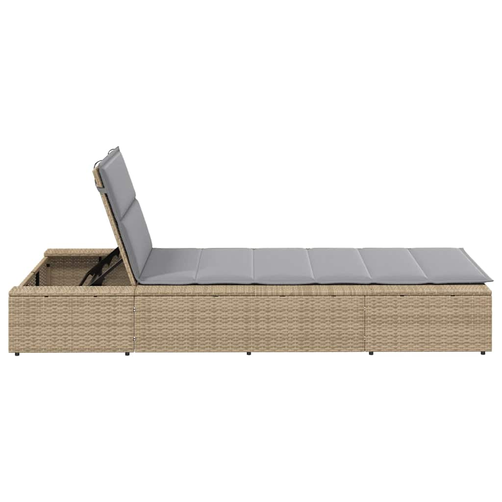 Sonnenliege mit schwebender Auflage Beige Poly Rattan