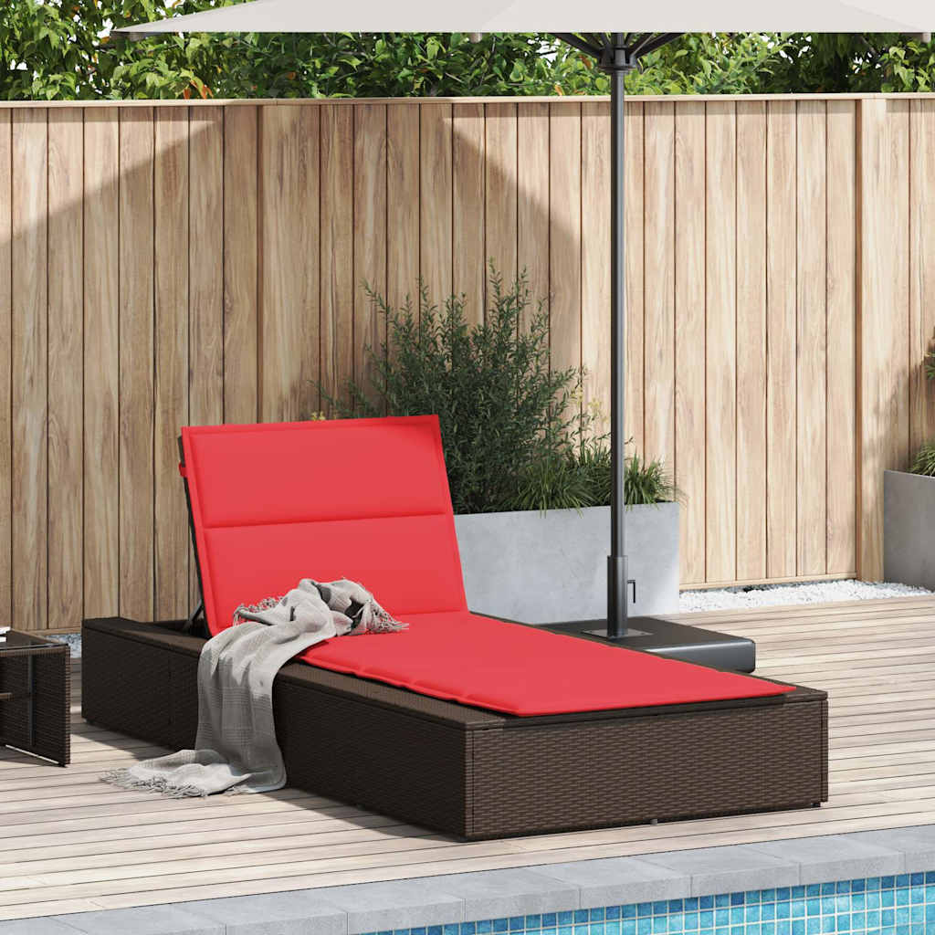 Sonnenliege mit schwebender Auflage Braun Poly Rattan