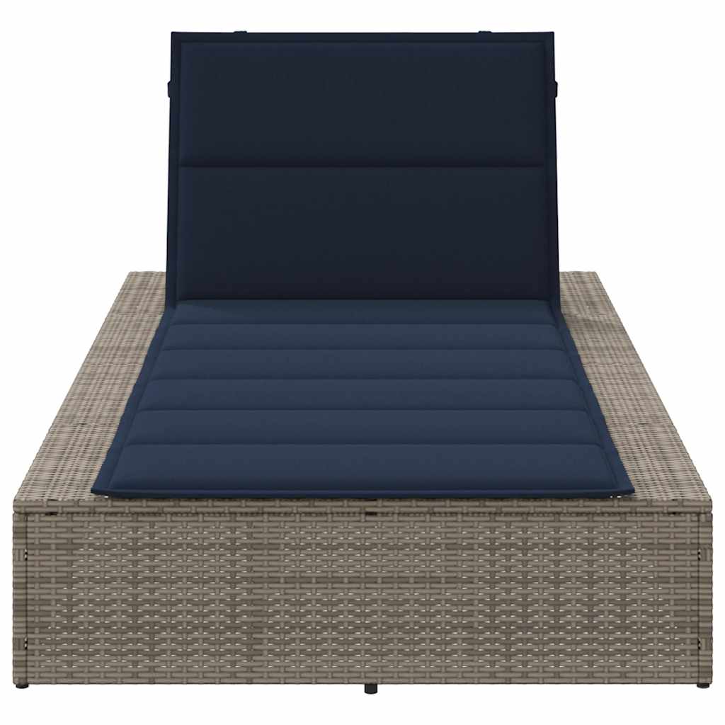 Sonnenliege mit schwebender Auflage Grau Poly Rattan