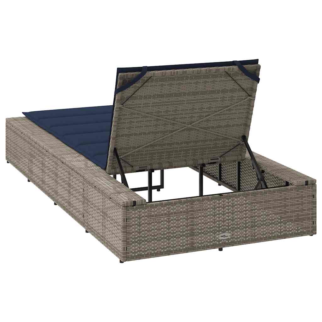 Sonnenliege mit schwebender Auflage Grau Poly Rattan