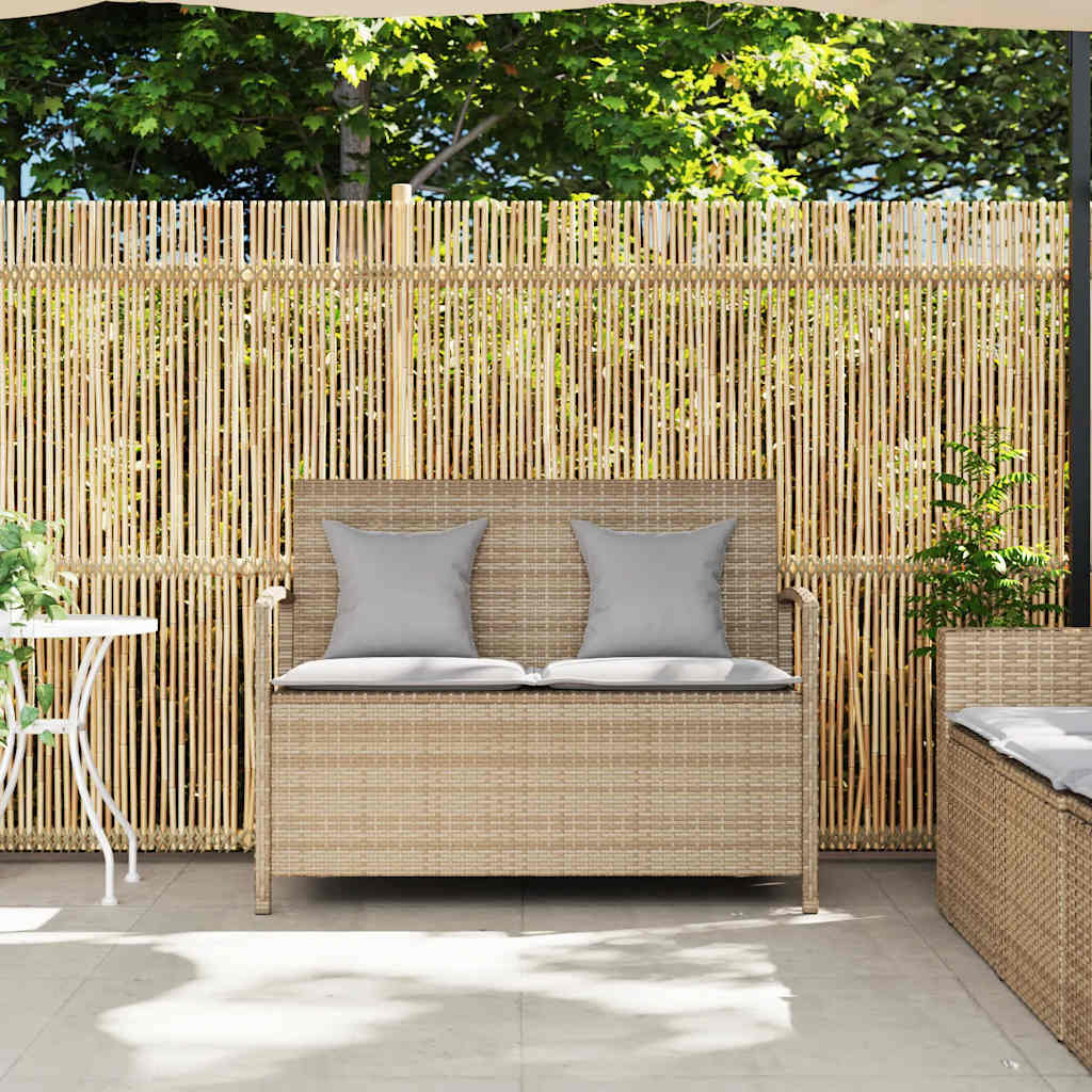 Gartenbank mit Stauraum und Kissen Beige Poly Rattan