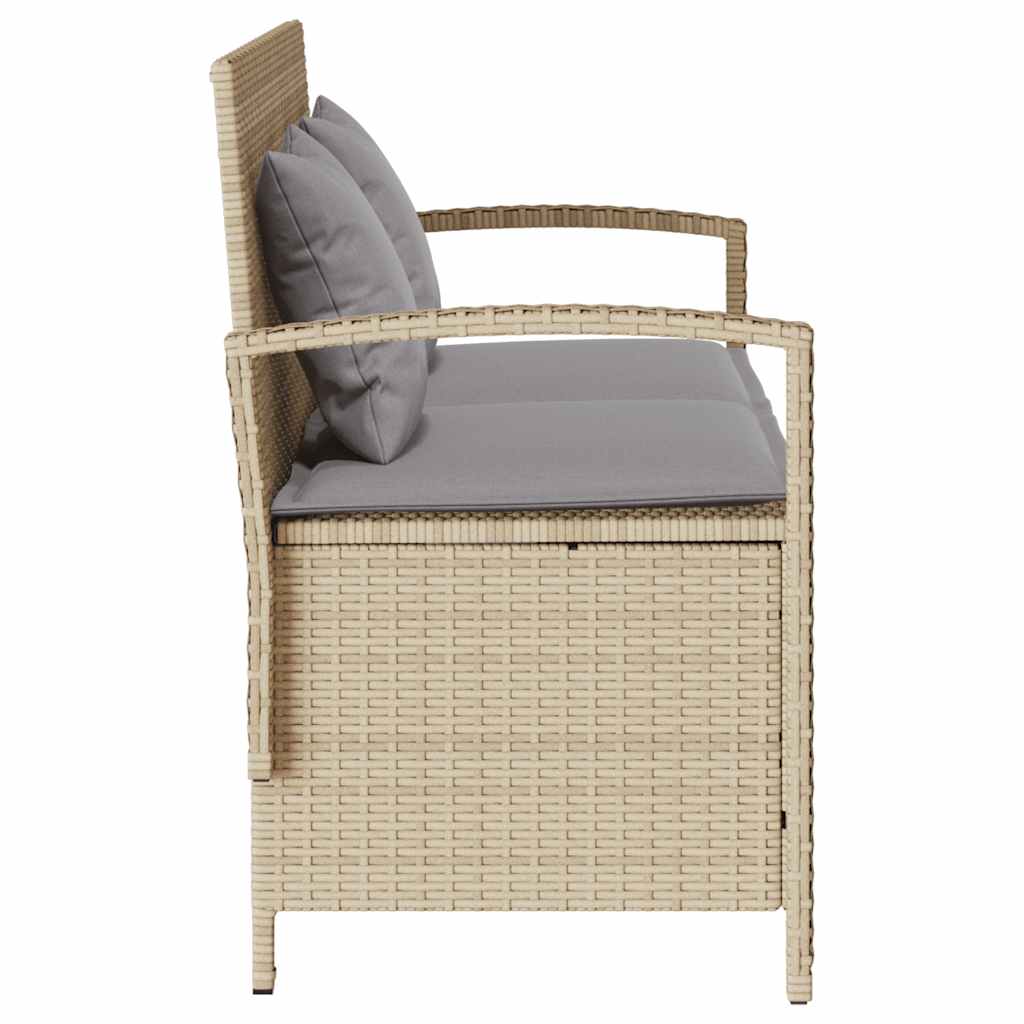 Gartenbank mit Stauraum und Kissen Beige Poly Rattan