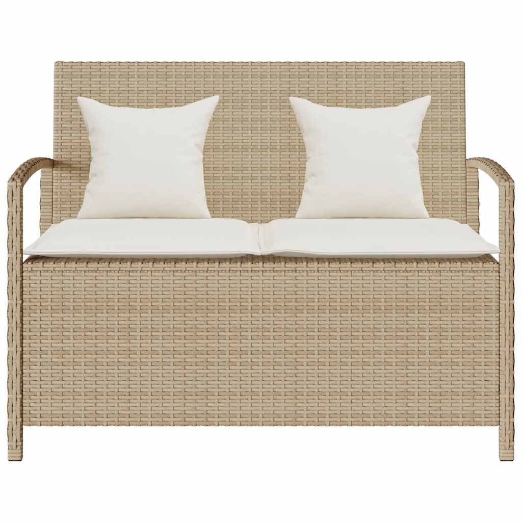 Gartenbank mit Stauraum und Kissen Beige Poly Rattan