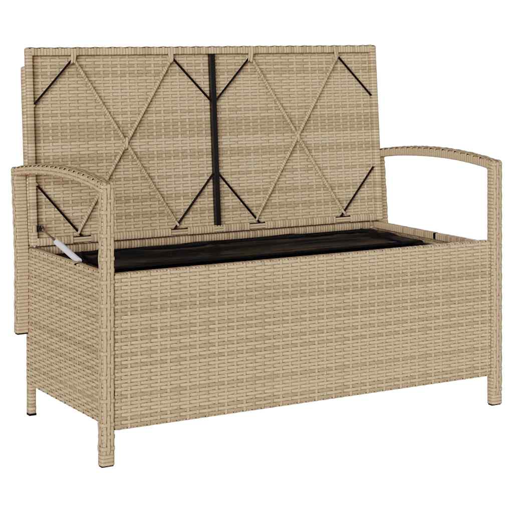 Gartenbank mit Stauraum und Kissen Beige Poly Rattan