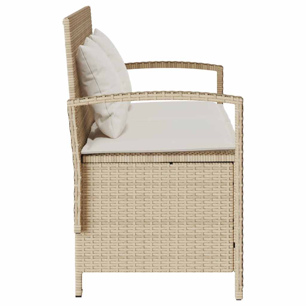 Gartenbank mit Stauraum und Kissen Beige Poly Rattan