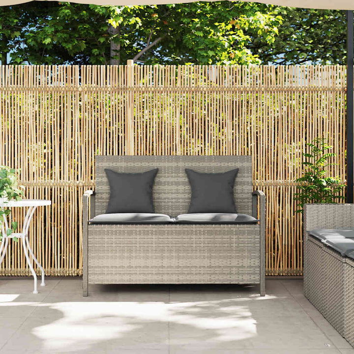 Gartenbank mit Stauraum und Kissen Hellgrau Poly Rattan