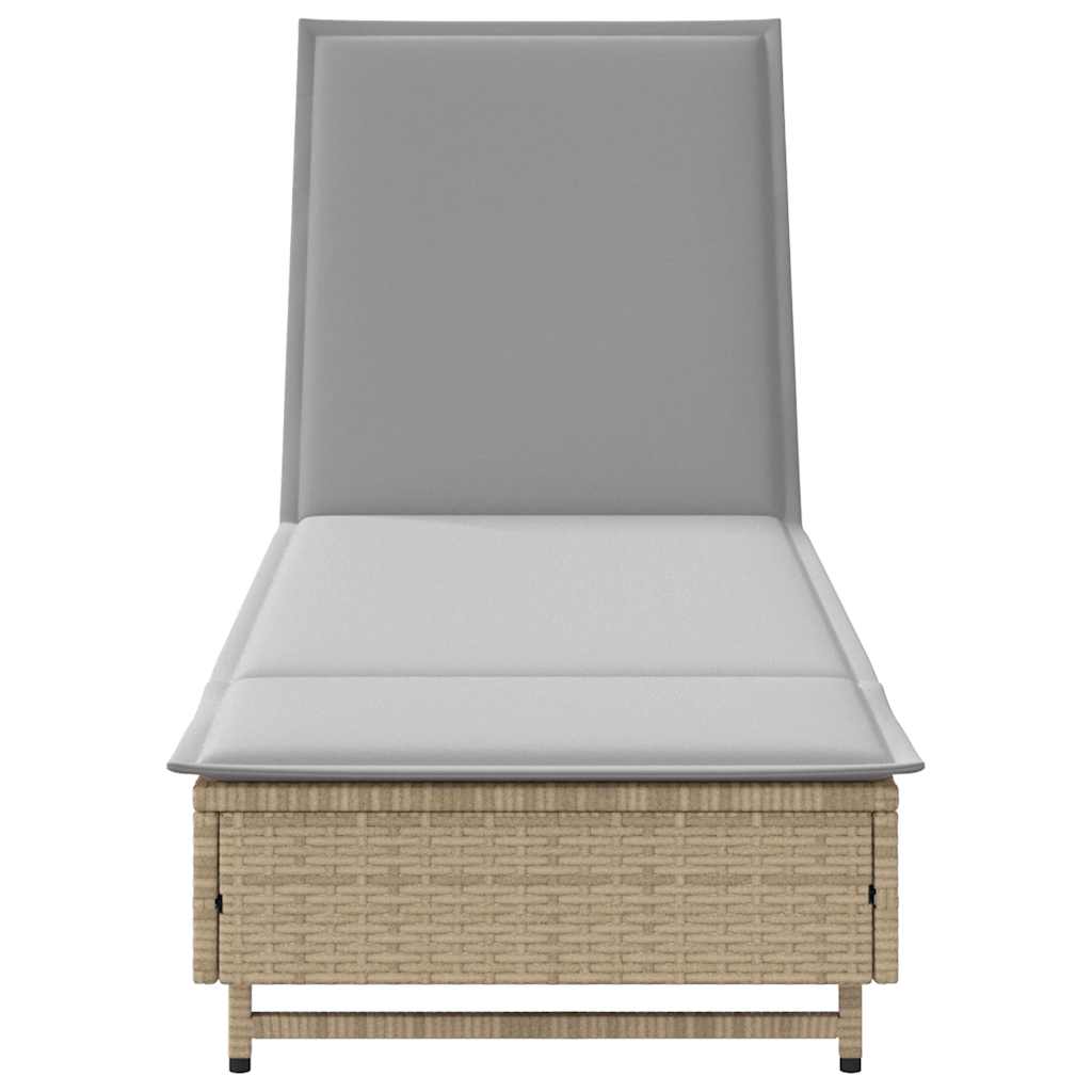 Sonnenliege mit Rollen und Auflage Grau Poly Rattan