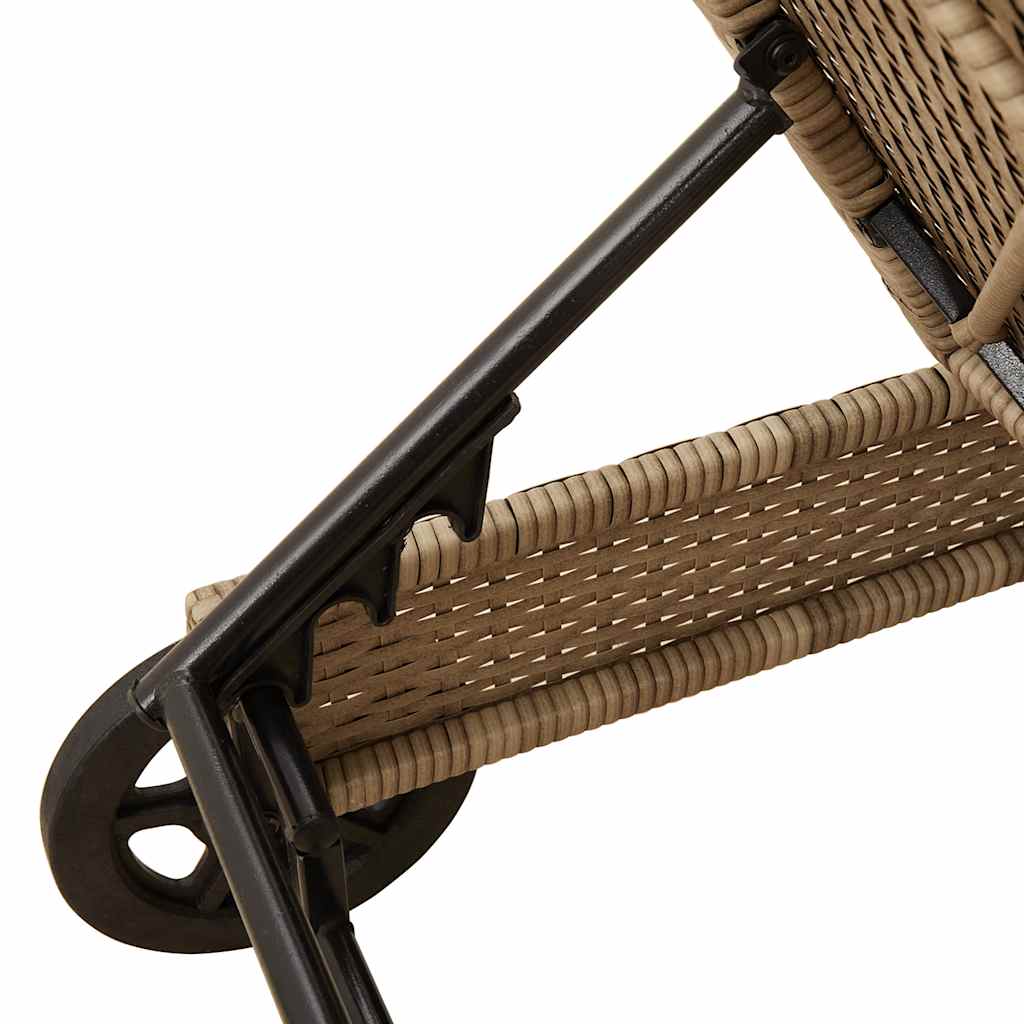 Sonnenliege mit Rollen und Auflage Grau Poly Rattan