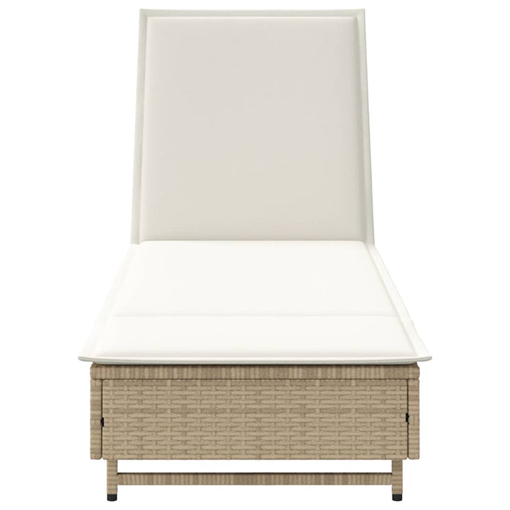 Sonnenliege mit Rollen und Auflage Beige Poly Rattan