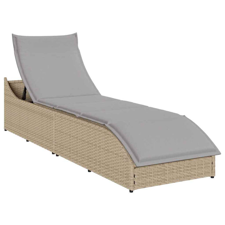 Klappliege mit Auflage und Stauraum Beige Poly-Rattan