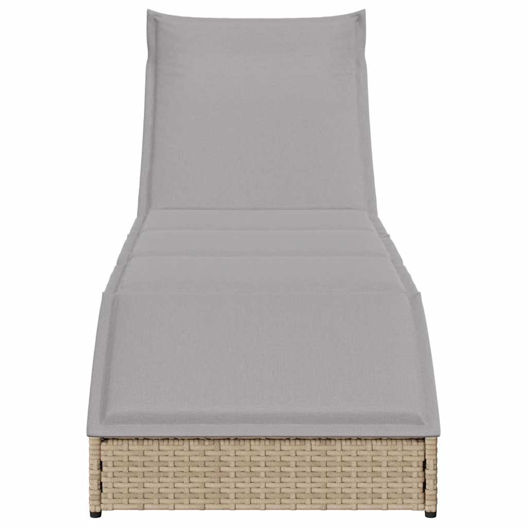 Klappliege mit Auflage und Stauraum Beige Poly-Rattan