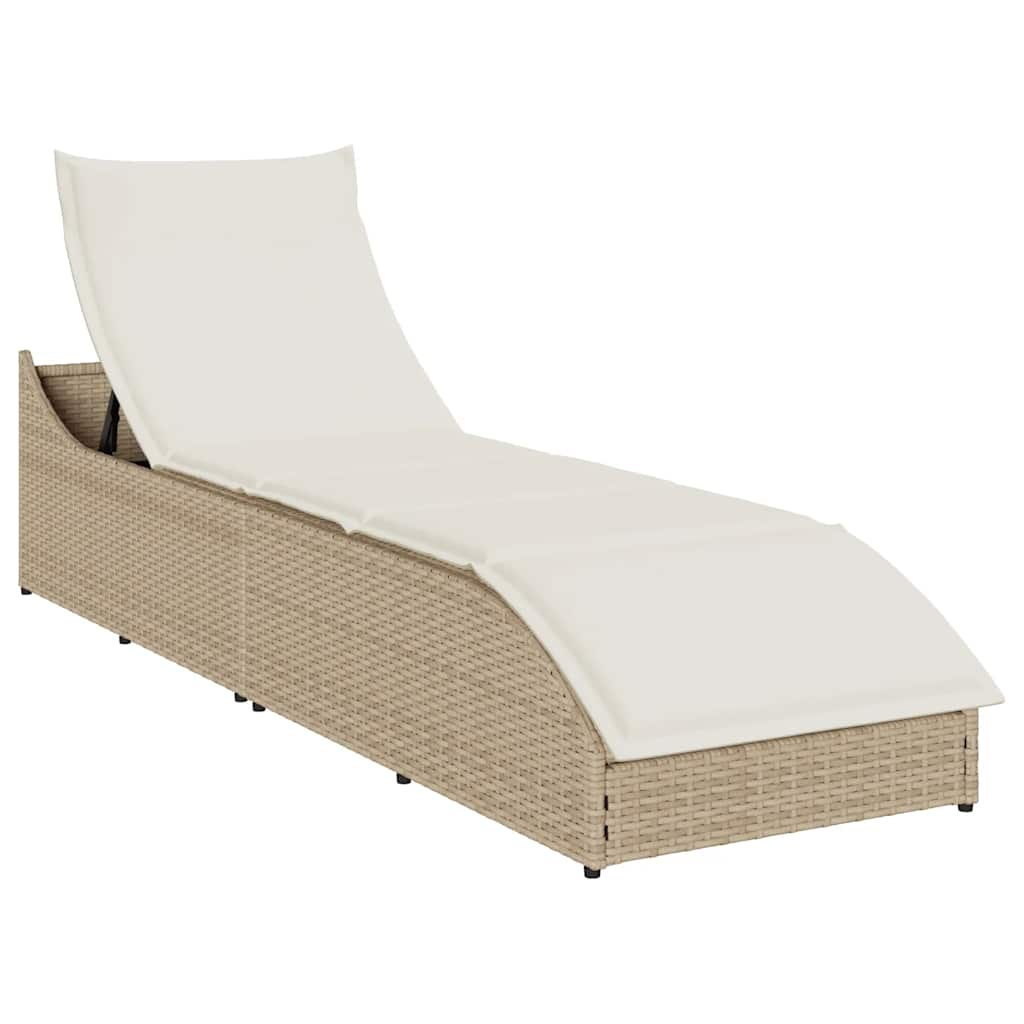 Klappliege mit Auflage und Stauraum Beige Poly-Rattan