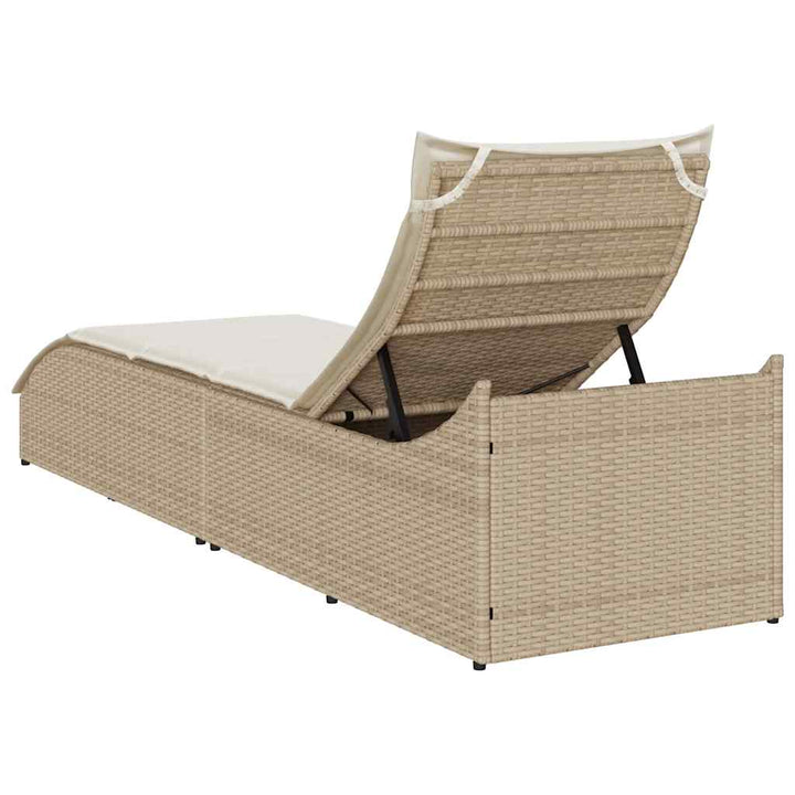 Klappliege mit Auflage und Stauraum Beige Poly-Rattan