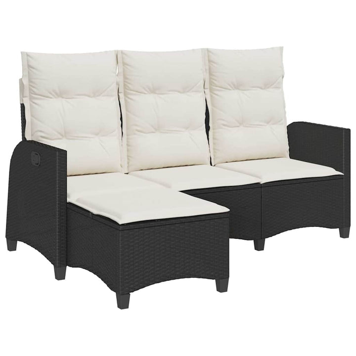 Gartensofa mit Liegefunktion Kissen L-Form Schwarz Poly Rattan